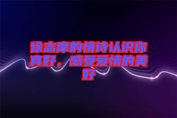 徐志摩的情詩(shī)認(rèn)識(shí)你真好，感受愛情的美好