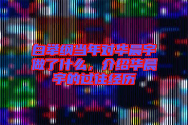 白舉綱當年對華晨宇做了什么,介紹華晨宇的過往經(jīng)歷