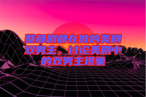 整部劇都在做的美劇雙男主，討論美劇中的雙男主現象