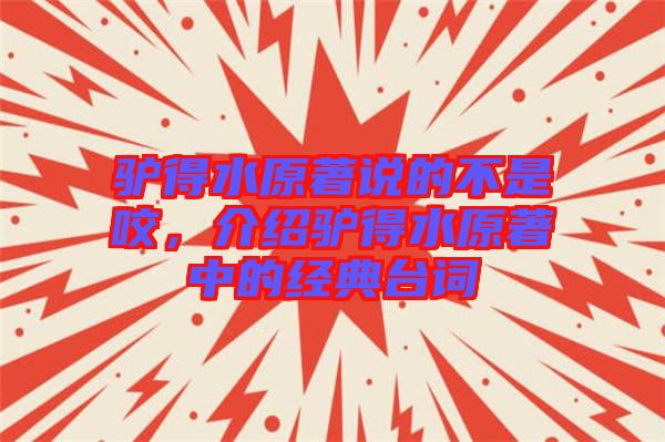 驢得水原著說的不是咬,介紹驢得水原著中的經典臺詞
