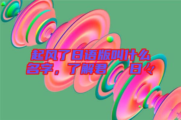 起風了日語版叫什么名字，了解君といた日々