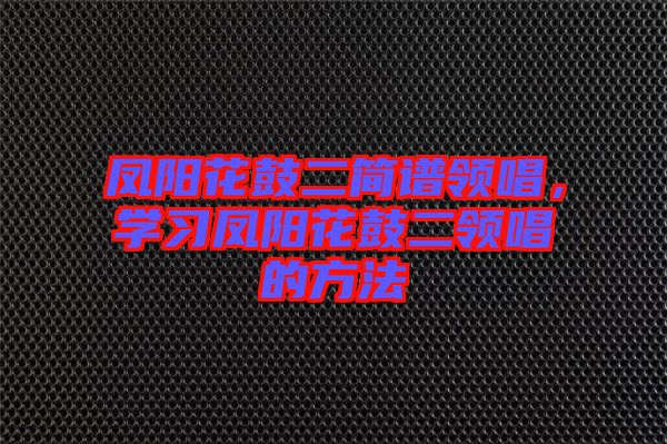 鳳陽花鼓二簡(jiǎn)譜領(lǐng)唱，學(xué)習(xí)鳳陽花鼓二領(lǐng)唱的方法