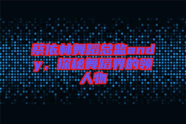 蔡依林舞蹈總監(jiān)andy,探秘舞蹈界的領(lǐng)人物