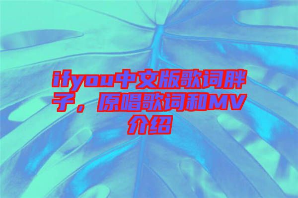 ifyou中文版歌詞胖子,原唱歌詞和MV介紹