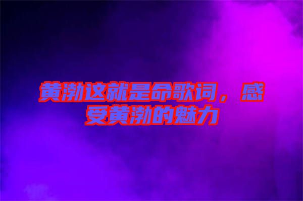 黃渤這就是命歌詞,感受黃渤的魅力