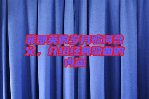 菲那英的歲月歌詞含義,介紹經(jīng)典歌曲的內(nèi)涵