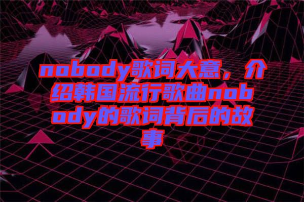 nobody歌詞大意,介紹韓國流行歌曲nobody的歌詞背后的故事