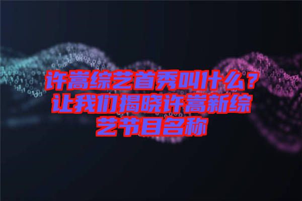 許嵩綜藝首秀叫什么？讓我們揭曉許嵩新綜藝節目名稱